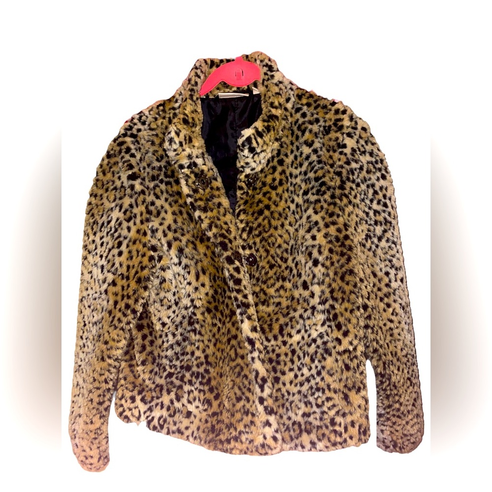 DKNY Leopard Print Faux Fur Teddy Jacket - Brown & Black